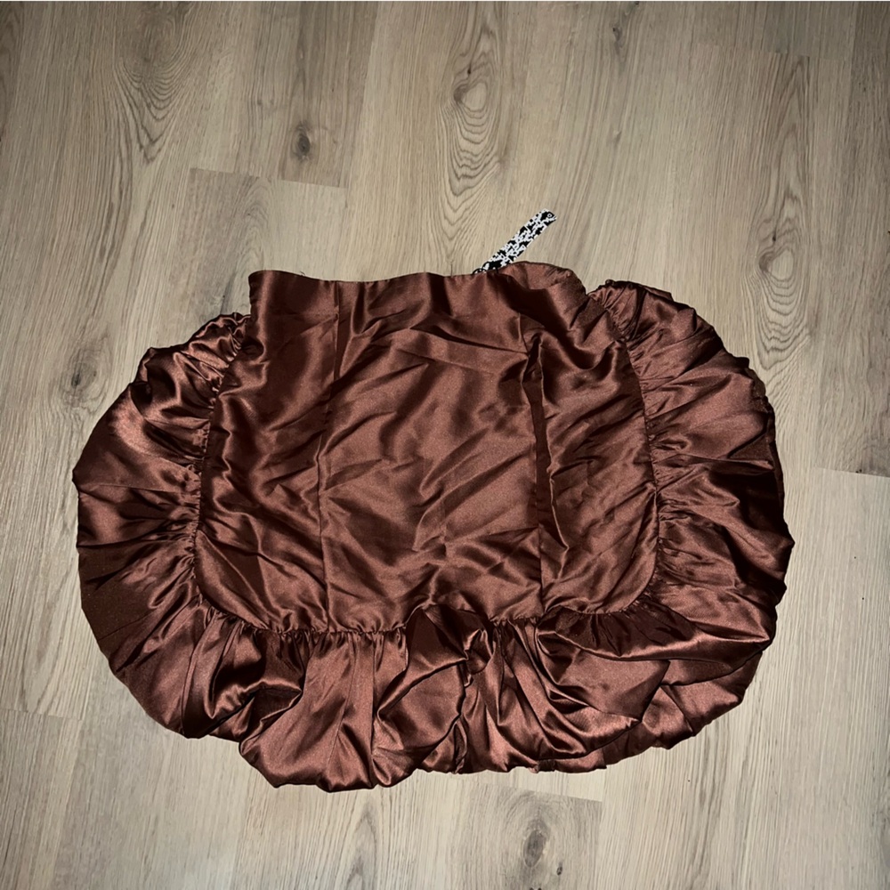 NWT ASOS LUXE Satin Bubble Mini Skirt Chocolate Brown Ruffle High Rise Size 14
